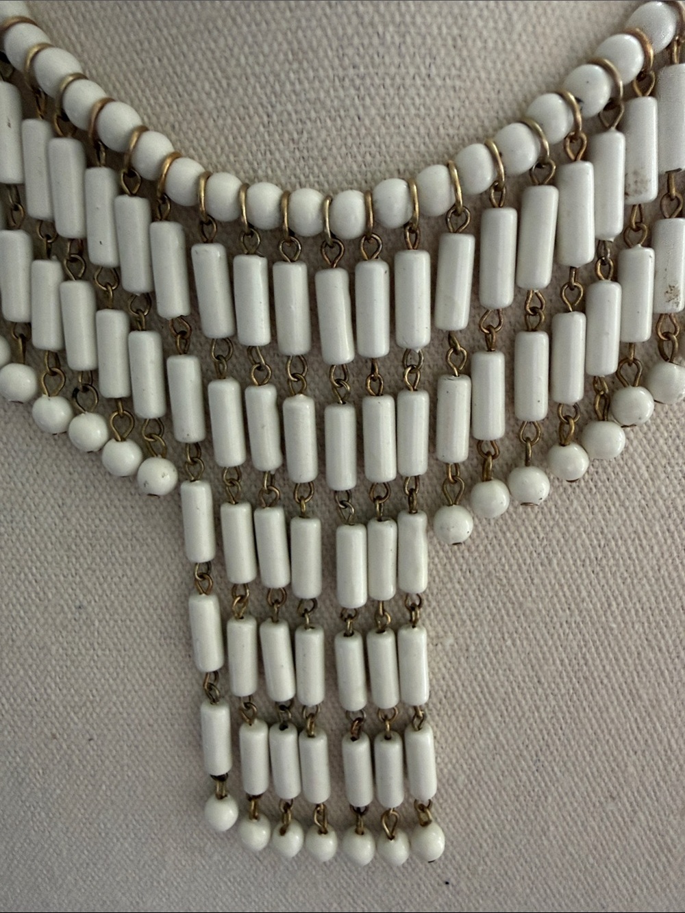 Vintage White Baguette & Round Bead Chandelier Bib Necklace with Extender. - Picture 2 of 4